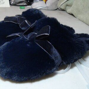 Auden Women's Arbor Faux-Fur Plush Scuff Blue Bow Slippers Size L 9/10